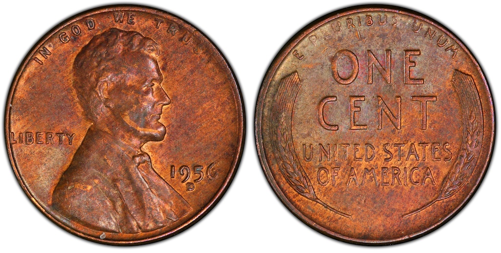 1956-D/D RPM FS-501 error coin showing secondary shadow D mint mark under magnification