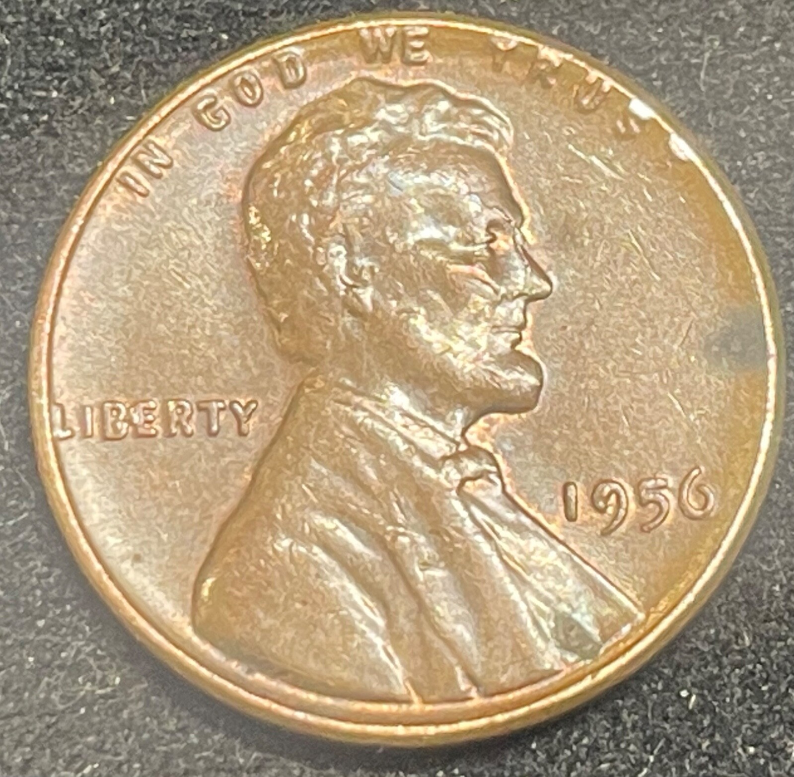 1956 wheat penny doubled die obverse (DDO) error showing doubling on LIBERTY and date