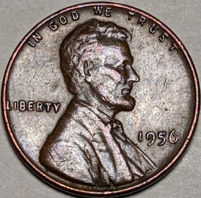 1956 wheat penny doubled die reverse (DDR) error showing doubling on wheat stalks and reverse lettering